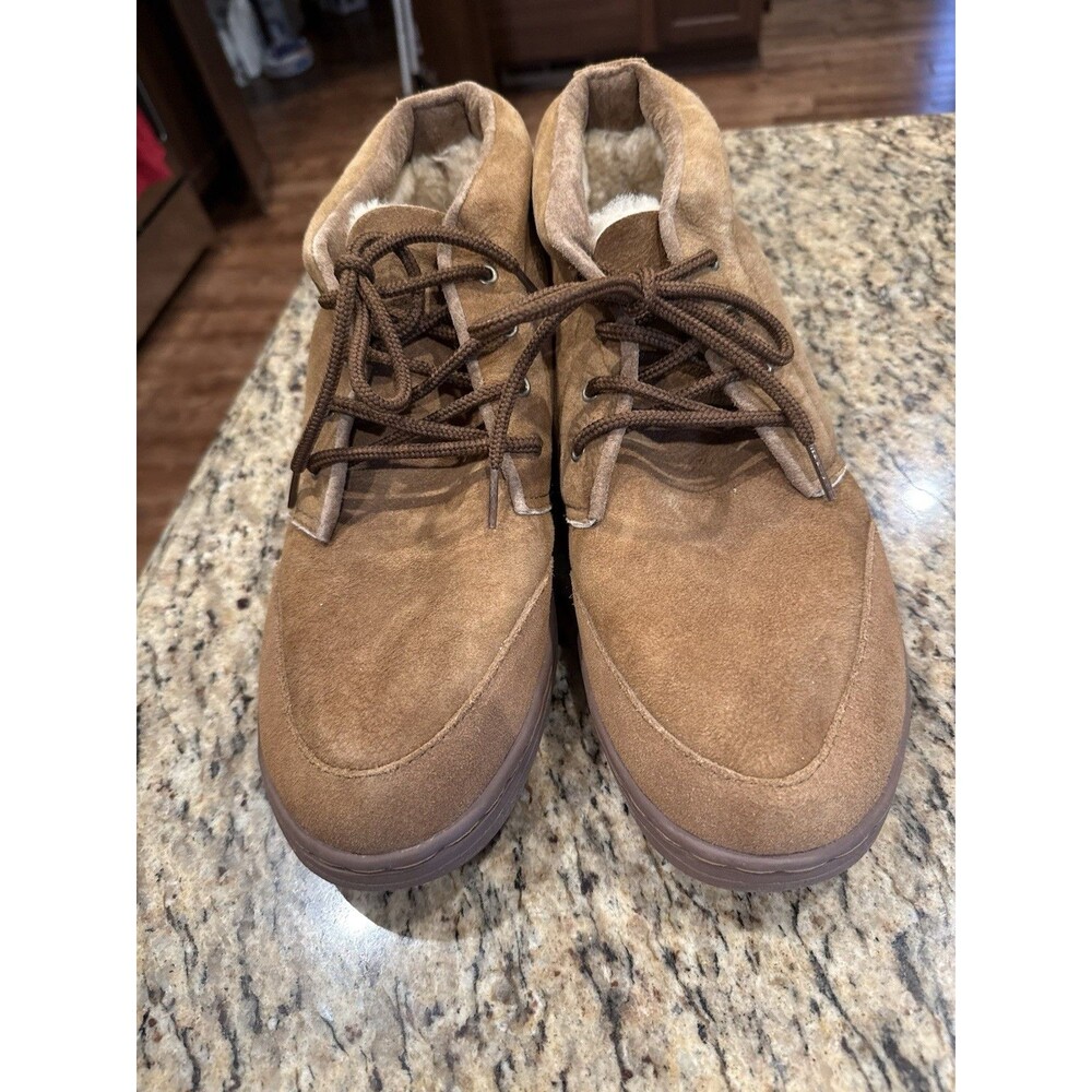Brown Suede UGG New Zealand made Pure Wool Inside Mens Size 13 Cozy Boots Shoes